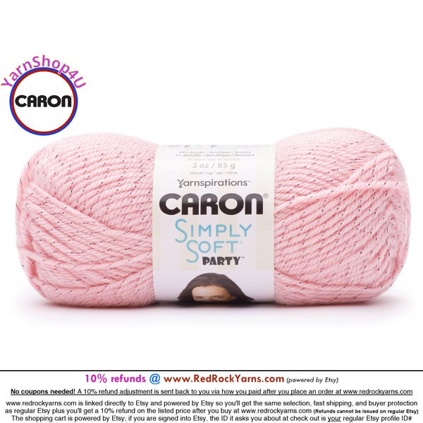 SOFT PINK SPARKLE - Caron Simply Soft Party! 3 oz / 164 yds (85 g / 150 m) 99% Acrylic, 1 percent Metallic (3 ounce / 164 yards) Color #0030