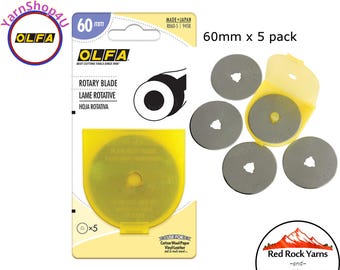 5 pack! 60mm OLFA® Rotary Blades. Olfa® Brand Rotary Cutting Blade. Tungsten Steel. Premium Quality, and Sharp Edge. 5 Blades/pkg. #RB60-5