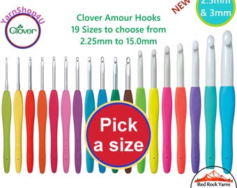 Clover Amour Crochet hooks Pick one size or add a bunch to your cart & make your own set. The size is stamped into the easy grip handle.