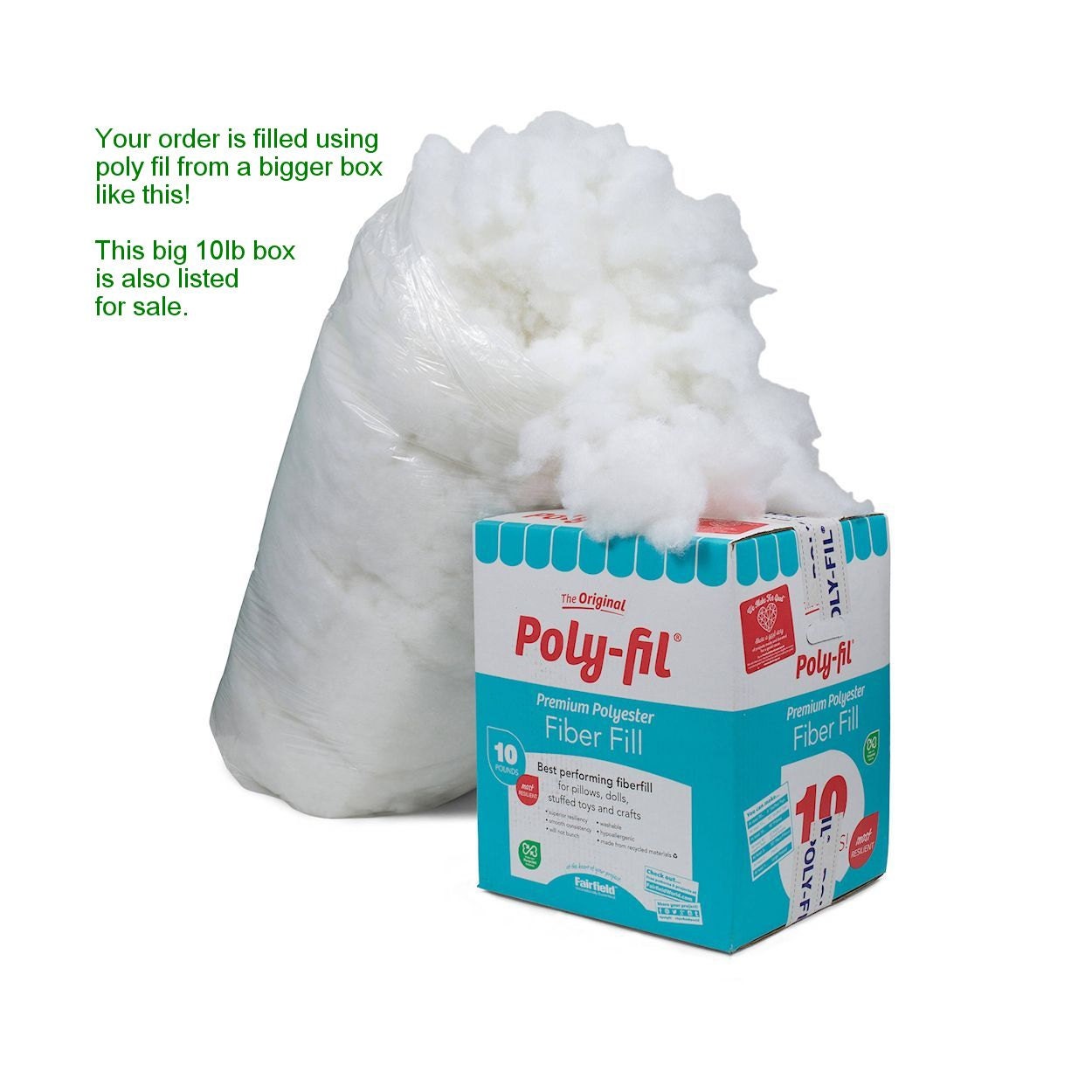 Fairfield The Original Poly-Fil, Premium Polyester Fiber Fill, Soft Pillow  Filler, Stuffing for Stuffed Animals, Toys, Cloud Decorations, and More