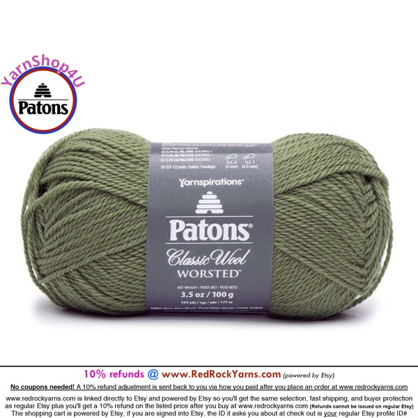 MEADOW - Patons Classic Wool Worsted Yarn Medium Weight (4). 100% wool yarn. 3.5oz | 194 yards (100g | 177m)