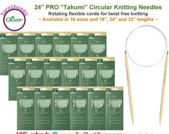 Clover PRO 24 inch Takumi Bamboo Circular Knitting Needles. [24"(60cm)] Bamboo Knitting Needles. (Also sold in 16" and 32" cords)