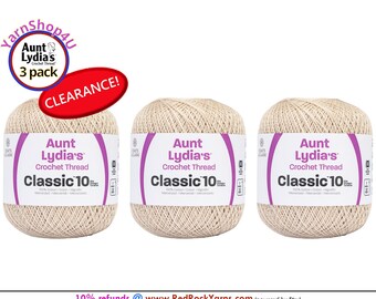 NATURAL 3 Pack! Aunt Lydia's Classic 10 Crochet Thread. 400yds. Item #154-0226