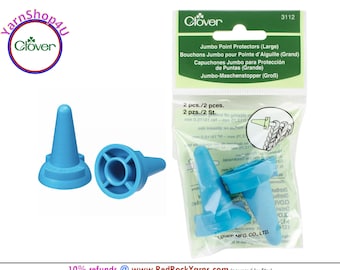 2 Jumbo Clover Point Protectors for Needle sizes 17 - 19 (12.75-15mm). Blue Extra large knitting needle tip covers. Clover #3112