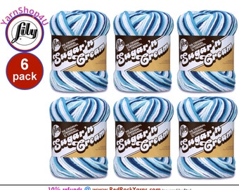 HIPPI 6 Pack! 2oz | 95yds each. Lily Sugar N Cream The Original 100% Cotton Yarn. 2 ounces / 95 yards ea. 6 skein bag = Bulk Buy!
