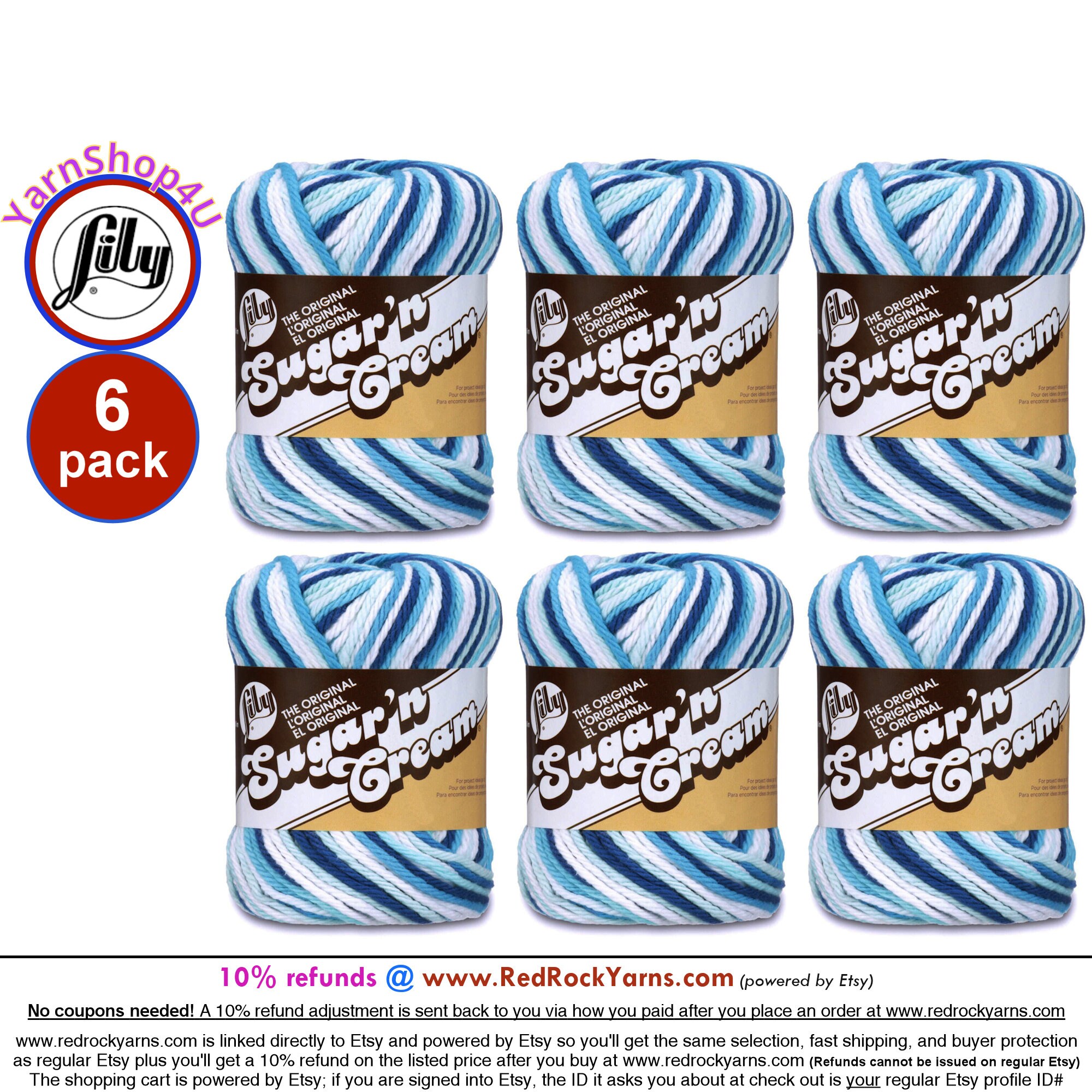 Lily Sugar'N Cream Hippi Yarn - 6 Pack of 57g/2oz - Cotton - 4 Medium  (Worsted) - 95 Yards - Knitting/Crochet