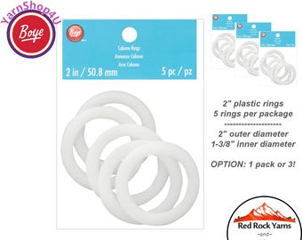 2" Boye CABONE RINGS / 5 plastic rings per package. Wear-resistant, washable, dry cleanable. Outer = 2", inner = 1-3/8" (Pick 1 pack or 3!)