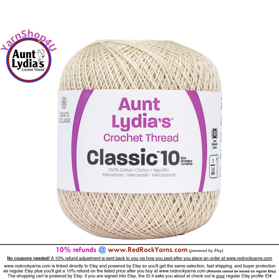 NATURAL Aunt Lydia's Classic 10 Crochet Thread. 400yds. Item 154-0226 ...