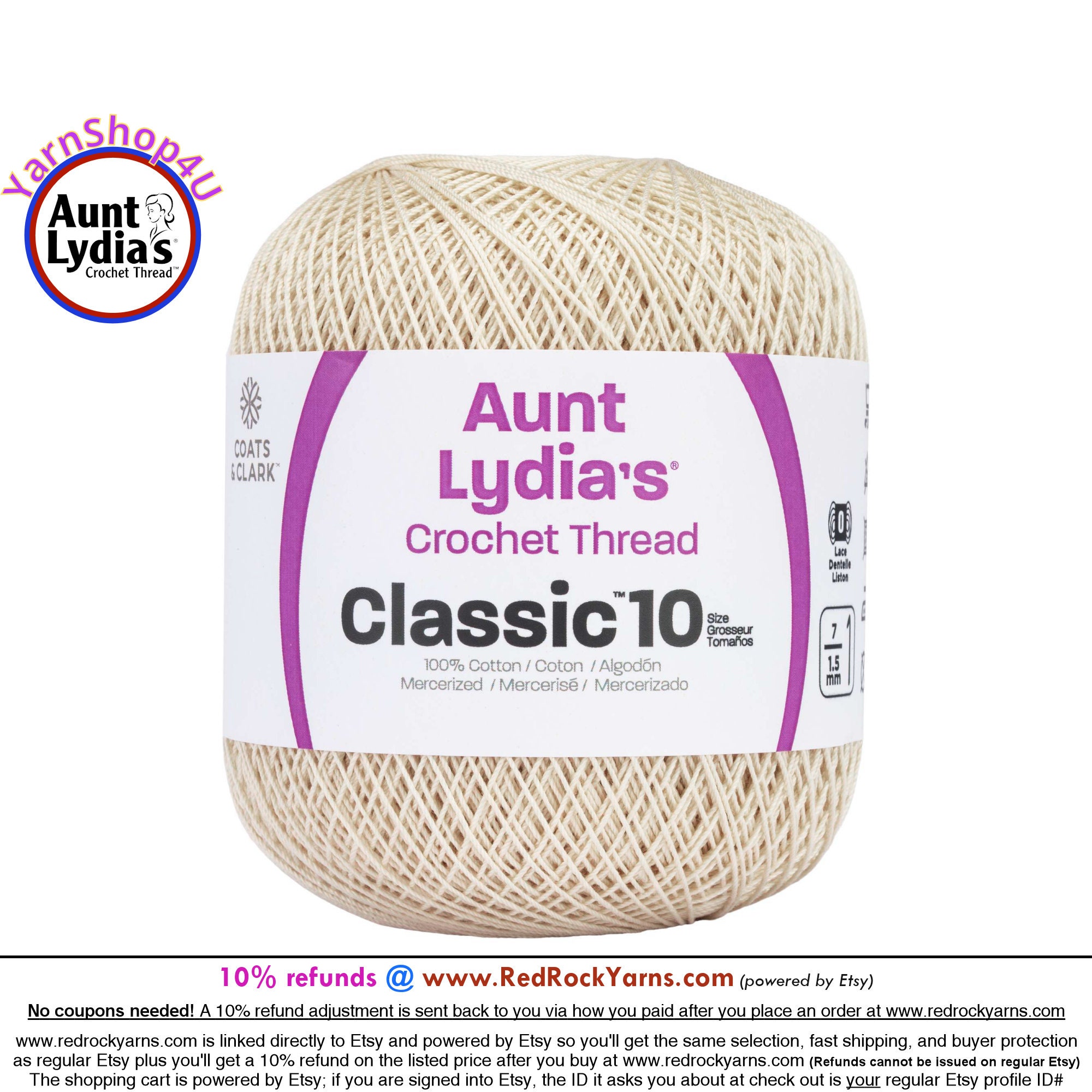 NATURAL Aunt Lydia's Classic 10 Crochet Thread. 400yds. Item 154-0226 
