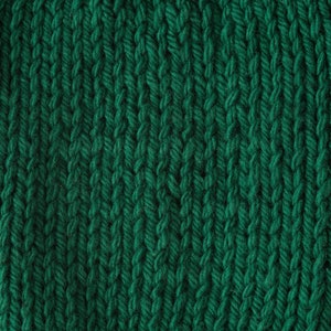 May include: Close-up of a deep green knitted fabric with a textured, cable knit pattern.