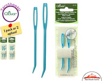 CLOVER SUPER JUMBO Tapestry Needle Set. 2 sizes. Large Eye yarn needle for thick yarn. Darning needle. Plastic Bent Needle Clover #3113
