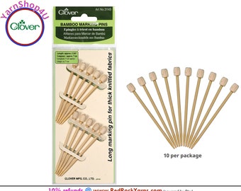 Bamboo Marking Pins. 10 per package. Long pins for seaming thick knitted fabrics. Great tool for your notions box! Clover #3143