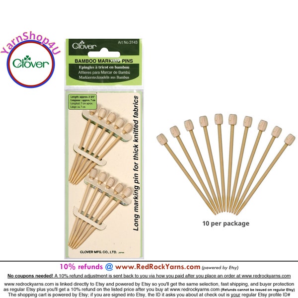 Bamboo Marking Pins. 10 per package. Long pins for seaming thick knitted fabrics. Great tool for your notions box! Clover #3143