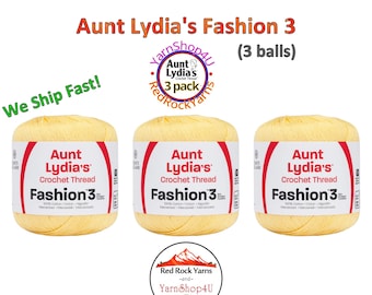 MAIZE Fashion 3 Size Aunt Lydia Crochet Thread. One 3 Pack of Aunt Lydia's Fashion 3 Crochet Thread. 3 balls/150yds each. Item #182.0243