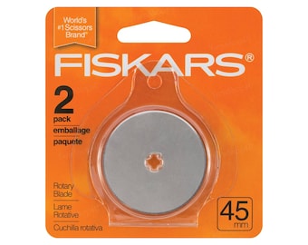 2 Pack! 45mm Fiskars Rotary Cutting Blade Refills. 2 blades per package. Fits Fiskars 45mm handles. Cuts batting, multi fabric layers, etc