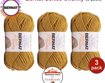 BRASS 3 pack! Bernat Softee Chunky Yarn Super Bulky Yarn. 3.5oz | 108yds | 100% Acrylic Yarn. 3 skeins per pack = Bulk Buy!