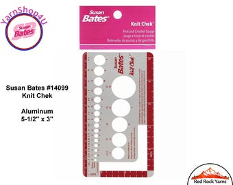 Knit Chek Stitch Gauge. Susan Bates Needle sizer from 0-50 and Hook sizer from B to U (US-50/25mm). Ruler and Stitch counter window. #14099