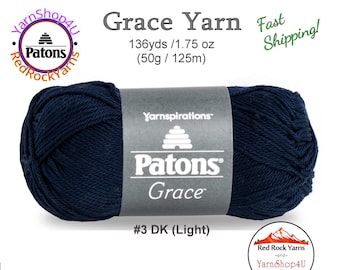 NAVY Patons Grace yarn Light weight #3. 100% Mercerized Cotton, 1.75 oz | 136 yards (50 g | 125 m) Item #246062, Color #62110