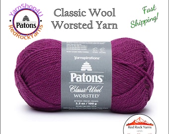 AMARANTH - Patons Classic Wool Worsted Yarn Medium Weight (4). 100% wool yarn. 3.5oz | 194 yards (100g | 177m)