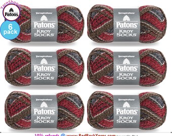 GRAY BROWN MARL 6 Pack! Patons Kroy Socks Yarn is 1.75oz | 166yds Super Fine Weight (1) Sock Yarn. A Blend of 75/25% Wool/Nylon (50g | 152m)