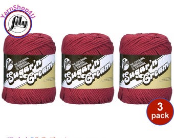 COUNTRY RED 3 Pack! 2.5oz | 120yd The Original Lily Sugar N Cream 100% Cotton Yarn. 3 Skeins Bulk Buy!