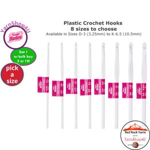 Bulk Buy of Susan Bates Plastic Crochet Hooks (1, 3, or 10 pcs). Pick Size: D E F G H I J K single or bulk options! (Auto combined shipping)
