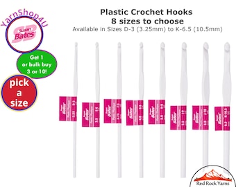 Bulk Buy of Susan Bates Plastic Crochet Hooks (1, 3, or 10 pcs). Pick Size: D E F G H I J K single or bulk options! (Auto combined shipping)