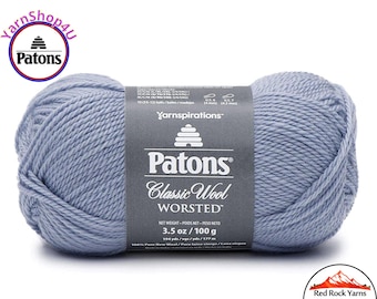BLUE FOG - Patons Classic Wool Worsted Yarn Medium Weight (4). 100% wool yarn. 3.5oz | 194 yards (100g | 177m)