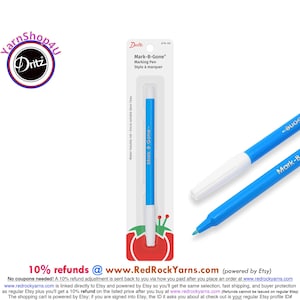 Blue Dritz Mark-B-Gone Disappearing Fabric Marking Pen. 1 Blue fabric marking pen per package. Air & Water Soluble Ink. Dritz #676-60