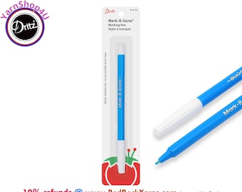 Blue Dritz Mark-B-Gone Disappearing Fabric Marking Pen. 1 Blue fabric marking pen per package. Air & Water Soluble Ink. Dritz #676-60