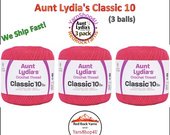 HOT PINK 3 Pack! Aunt Lydia's Classic 10 Crochet Thread. 350yds. Item #154-0332