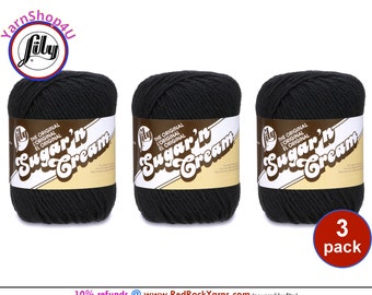 BLACK 3 Pack! 2.5oz | 120yd The Original Lily Sugar N Cream 100% Cotton Yarn. 3 Skeins Bulk Buy!