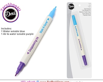 Dritz Marking Pen Dual Purpose Twin package - 2 pen (Water soluble blue + Air & water soluble purple) Made in Japan. Dritz #673-60