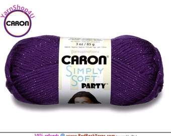 PURPLE SPARKLE - Caron Simply Soft Party! 3 oz / 164 yds (85 g / 150 m) 99% Acrylic, 1 percent Metallic (3 ounce / 164 yards) Color #0006
