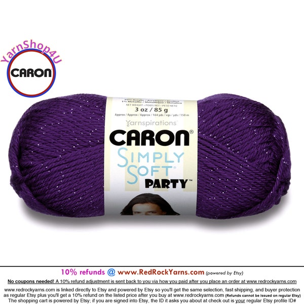 PURPLE SPARKLE - Caron Simply Soft Party! 3 oz / 164 yds (85 g / 150 m) 99% Acrylic, 1 percent Metallic (3 ounce / 164 yards) Color #0006