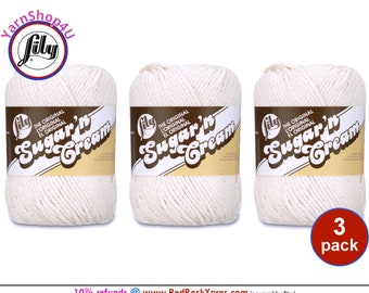 ECRU 3 Pack! 2.5oz | 120yd The Original Lily Sugar N Cream 100% Cotton Yarn. 3 Skeins Bulk Buy!