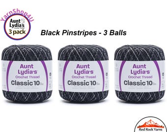 BLACK PINSTRIPES 3 pack! Aunt Lydia's Classic 10 Crochet Thread. 300yds. Item #154-8561