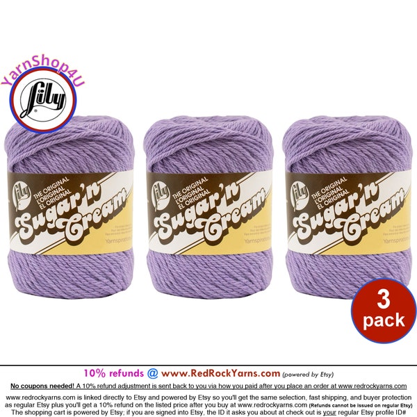 HOT PURPLE 3 Pack! 2.5oz | 120yd The Original Lily Sugar N Cream 100% Cotton Yarn. 3 Skeins Bulk Buy!