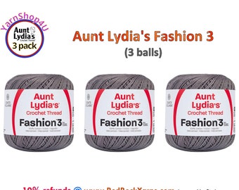 STONE Fashion 3 Size Aunt Lydia Crochet Thread. One 3 Pack of Aunt Lydia's Fashion 3 Crochet Thread. 3 balls/150yds each. Item #182.0630