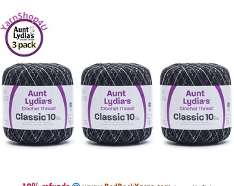 BLACK PINSTRIPES 3 pack! Aunt Lydia's Classic 10 Crochet Thread. 300yds. Item #154-8561