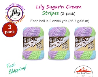 VIOLET STRIPES 3 Pack! 2oz/95yds each. Lily Sugar N Cream Stripes. Original 100% Cotton Yarn. 2 ounces / 95 yards. Self Striping. Bulk Buy!