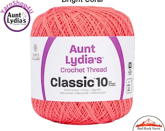 BRIGHT CORAL - Aunt Lydia's Classic 10 Crochet Thread. 350yds. Item #154-0672