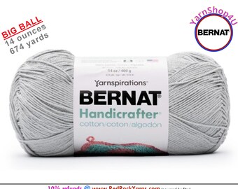 SOFT GRAY - 14oz | 674yds Bernat Handicrafter Cotton yarn. 100% cotton Yarn. Great for dish cloths. Big Ball! Item 16202828019