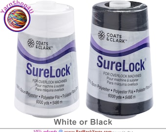 6000 yards - Coats & Clark Dual Duty SureLock Serging Thread. Choose White or Black. #6116