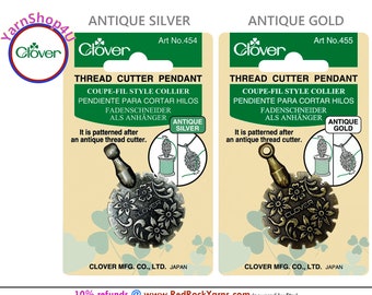 Clover Thread Cutter Pendant in Antique Silver or Antique Gold. Make a Thread Cutter Necklace or handy spool topper. Silver #454, Gold #455