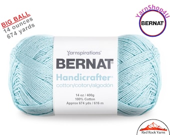 ROBIN EGG - 14oz | 674yds Bernat Handicrafter Cotton yarn. 100% cotton Yarn. Great for dish cloths. Big Ball! Item 16202827215
