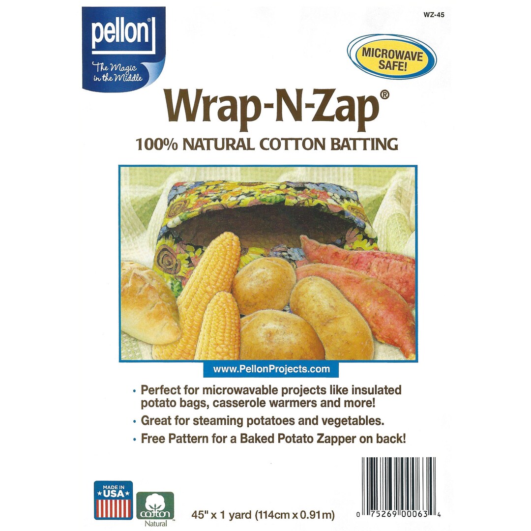 Wrap N Zap 100% Natural Cotton Batting. Perfect for microwavable potato  bags, casserole warmers, steaming corn and more! (45 x 36)
