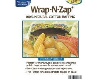 Wrap N Zap (2 packs worth) 90in x 36in Pre-cut from bolt. 100% Natural Cotton Batting for microwavable potato bags, and more! (90"x36")