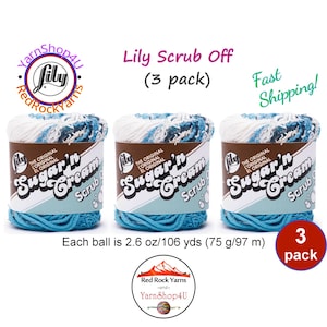 SPRING BLUE 3 Pack! Lily Scrub Off - 2.6oz | 106yds each. Lily Sugar'n Cream. 100% Textured Cotton Yarn. 3 skeins = Bulk Buy!