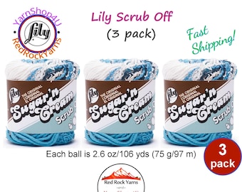 SPRING BLUE 3 Pack! Lily Scrub Off - 2.6oz | 106yds each. Lily Sugar'n Cream. 100% Textured Cotton Yarn. 3 skeins = Bulk Buy!
